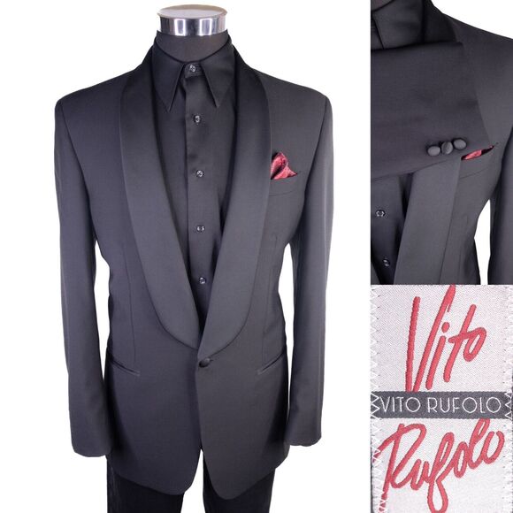 Vito Rufolo Blazer Jacket Men's Size 39-40L Made In Italy Black Solid Tuxedo - Picture 1 of 15